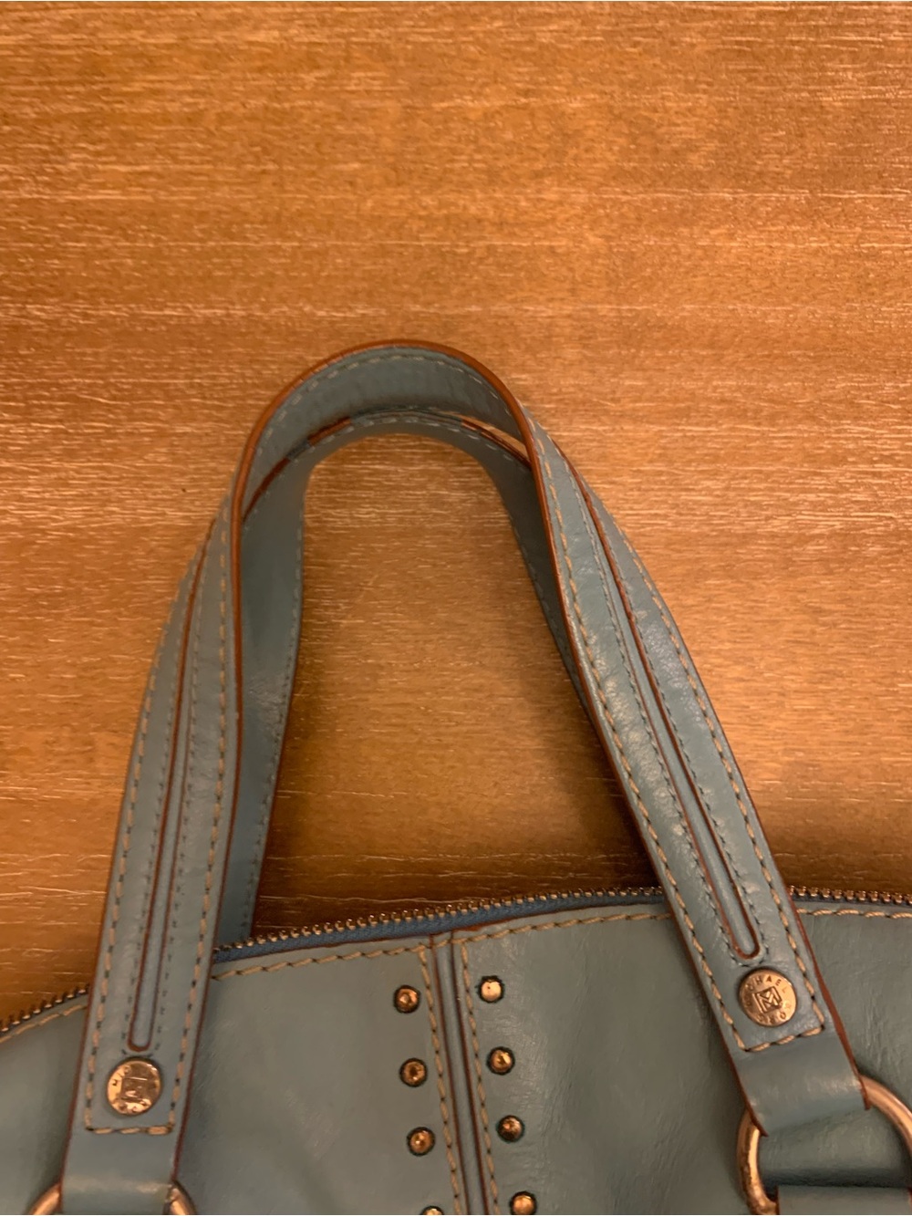 Michael Kors Sky Blue Studded Leather Shoulder Bag - Picture 11 of 16